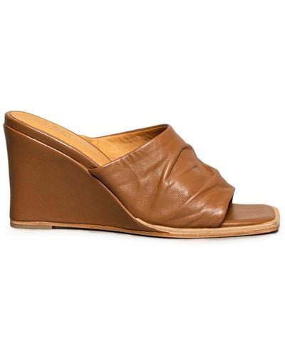 Rag & Co Hepburn Tan Sliders Wedge Sandals - Brown