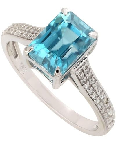 Artisan 18k White Gold In Natural Blue Zirconia With Pave Diamond Ring Handmade Jewellery