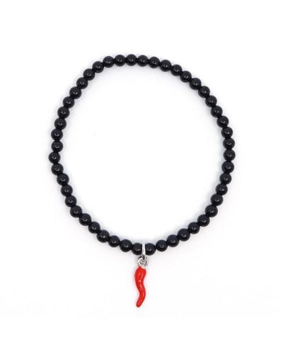 Shar Oke Black Tourmaline & Red Cornicello Charm Beaded Bracelet