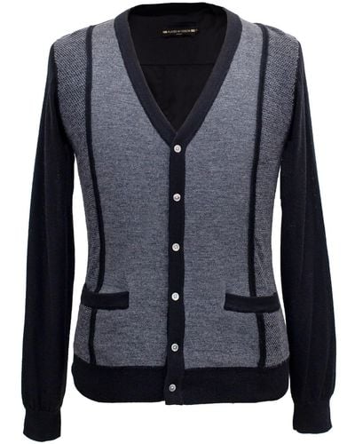 Smart and Joy Light Wool Cardigan With Satin Back - Blue
