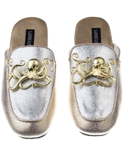 Laines London Classic Mules With Double Gold Octopus Brooches - Metallic