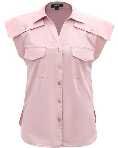 Smart and Joy Sleeveless Shirt With Flaps On Shoulders - Pink