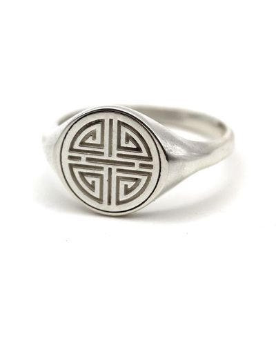 VicStoneNYC Fine Jewelry Long Healthy Life Pattern Signet Ring By Handmade - White