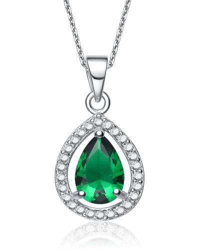 Genevive Jewelry Sterling Silver Cubic Zirconia Green Pear Shape Necklace - Metallic