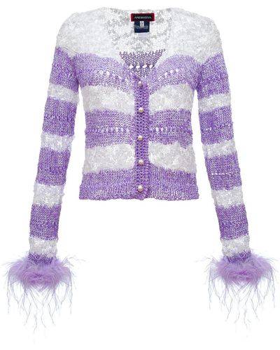 Andreeva Lavender Handmade Knit Jumper With Pearl Buttons - Purple