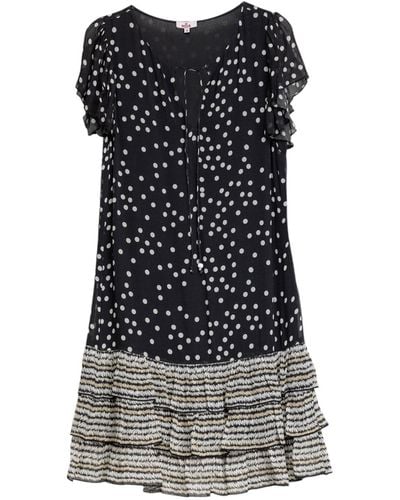 Niza Short Dress With Ruffles And Combined Prints - Black
