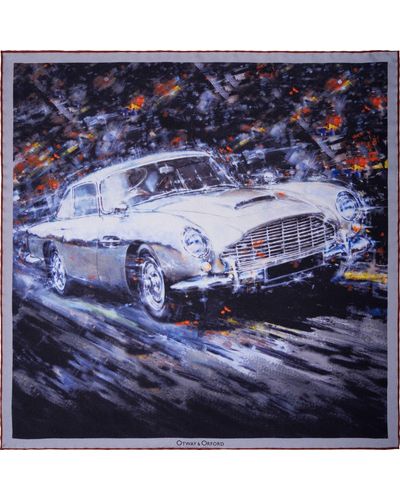 Otway & Orford 'on A Mission' Gt Car Silk Pocket Square In . Full-size. - Blue