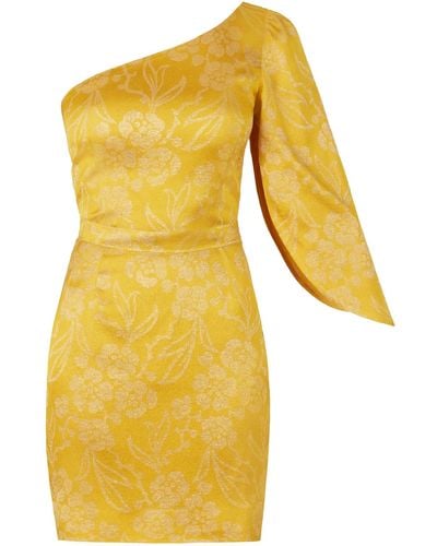 UNDRESS Lizi One Shoulder Yellow Jacquard Mini Dress