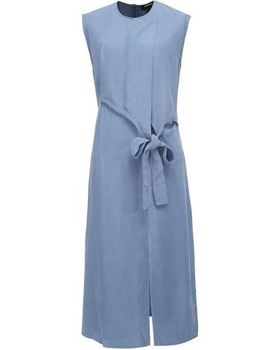 Smart and Joy Cupro Draped Side Tie Midi Dress - Blue