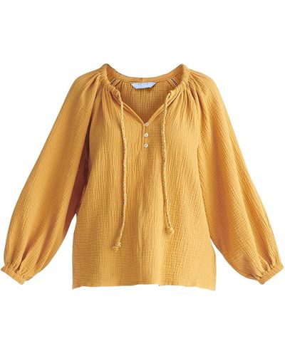 Paisie Cheesecloth Peasant Blouse In Marigold - Yellow