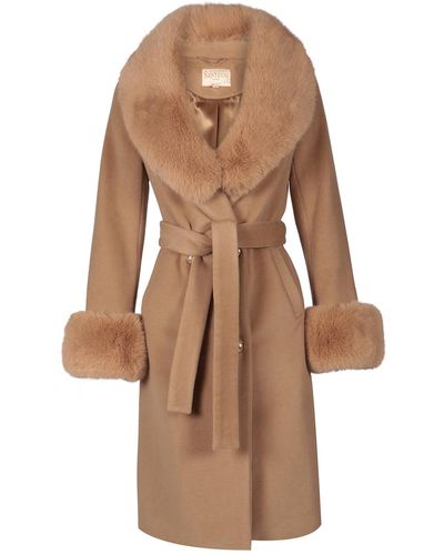 Santinni 'marlene' 100% Cashmere & Wool Coat In - Brown