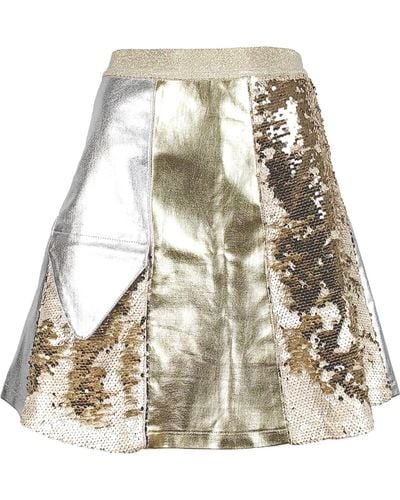 Lalipop Design Two-tone Metallic-effect Cotton Gabardine & Double-sided Gold Sequined A-line Mini Skirt - Natural