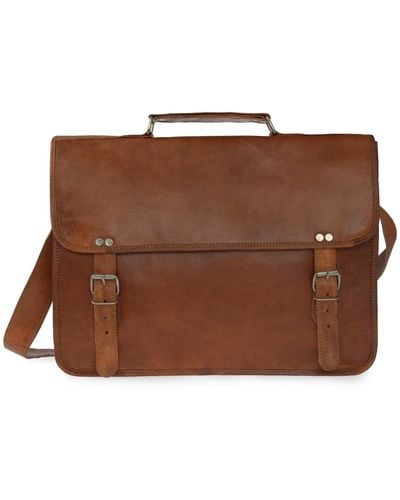 VIDA VIDA Vida Vintage Classic Leather Laptop Bag 15 Inch - Brown