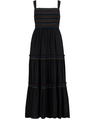 Sugarhill Roxy Midi Shirred Sundress , Rainbow Shirring - Black