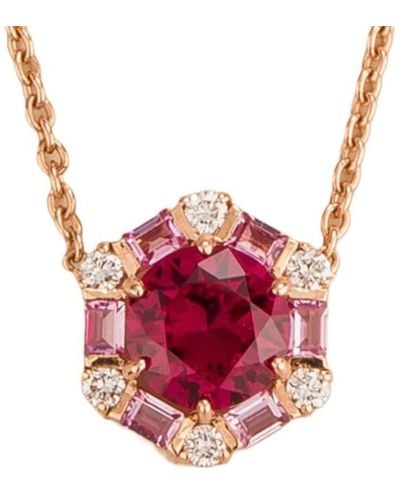 Juvetti Melba Rose Gold Necklace Ruby, Pink Sapphire & Diamond - Red