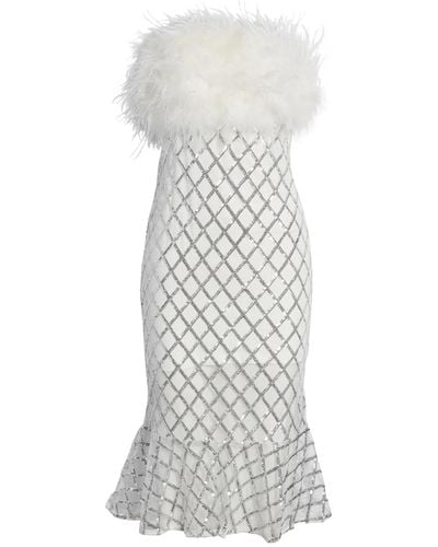 Amy Lynn Hollywood White Sequin And Faux Feather Midi Dress