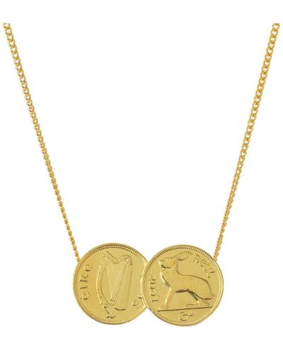 Katie Mullally 3d Double Irish Coin Necklace In Yellow Plate - Metallic
