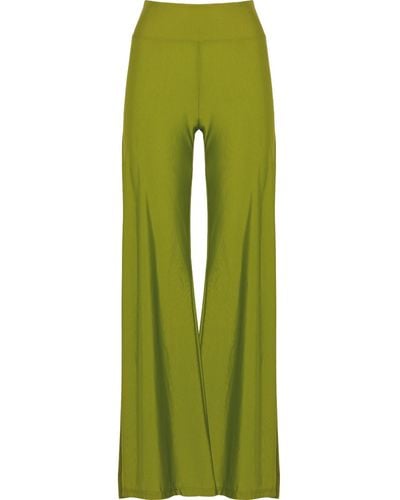 ANTONINIAS Cleo High Waisted Stretch Wide Leg Pants With Side Slit In Lime - Green