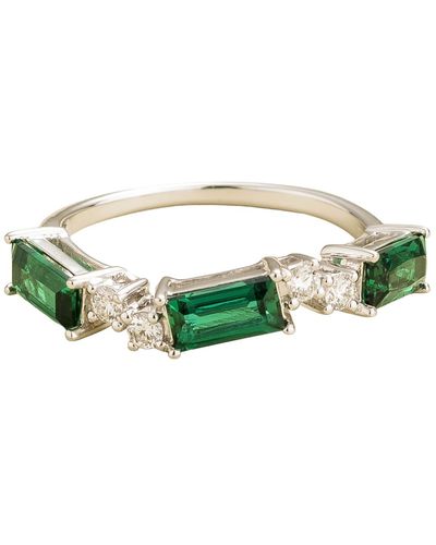 Juvetti Forma Ring In Emerald & Round Diamond Set In White Gold - Green