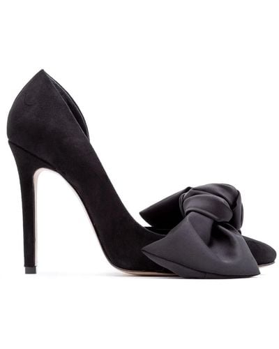 Ginissima Samantha Suede And Oversized Satin Bow Open Sided Stiletto - Black