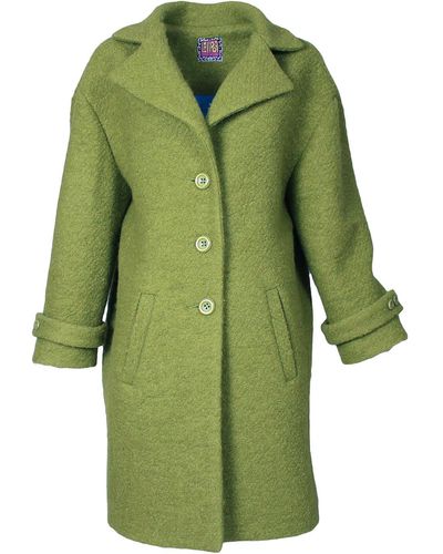 Lalipop Design Wool Blend Coat With Large Leaf Embroidery At The Back - Green