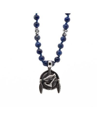Ebru Jewelry Lapis Lazuli Wolf Spirit Beaded Necklace -blue - Metallic