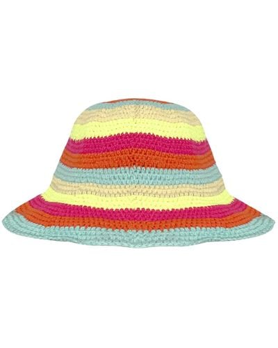 Elsie & Fred Parklife Candy Striped Crochet Wide Rim Bucket Hat - Green