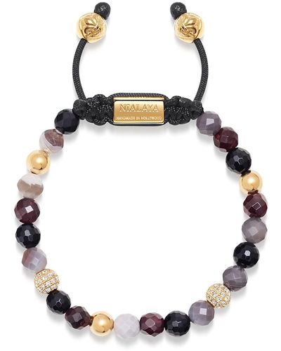 Nialaya Beaded Bracelet With Botswana Agate, Garnet, Agate And Gold - Black