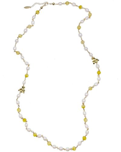 Farra Yellow Agates & Freshwater Pearls Multi-way Necklace - Metallic