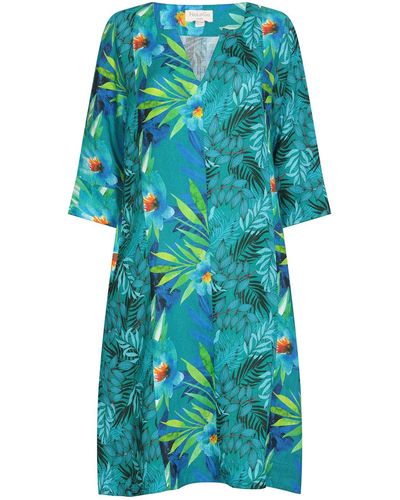 NoLoGo-chic Persian Leaf Zen Dress Linen - Blue