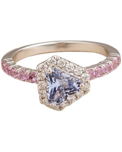 Juvetti Diana White Gold Ring Ceylon Blue, Pink Sapphire & Diamond