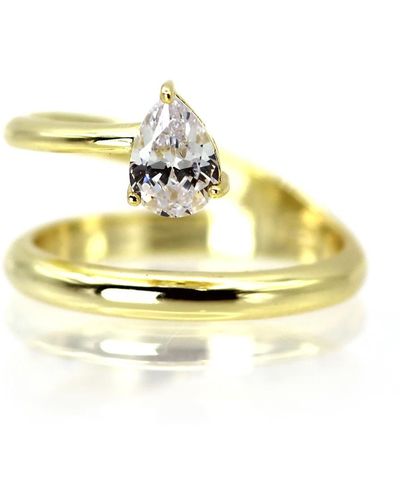 VicStoneNYC Fine Jewelry Natural Pear Cut Lab Grown Diamond Yellow Solid Ring - Metallic