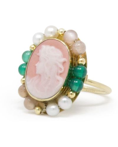 Vintouch Italy Little Lovelies Gold-plated Pink Cameo Ring - Multicolor