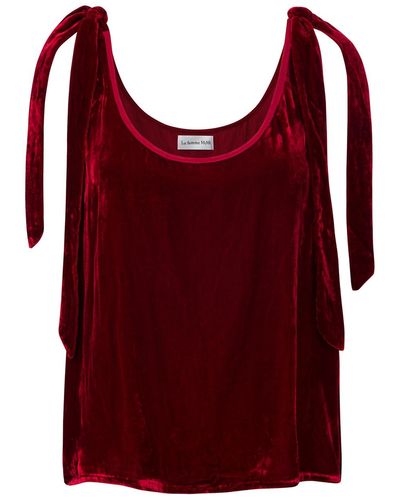 LA FEMME MIMI Velvet Silk Blouse - Red