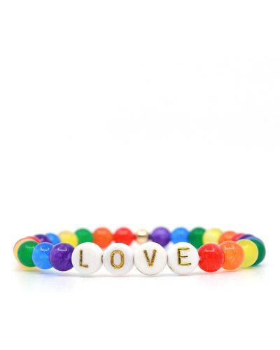 Shar Oke Love Rainbow Jade Beaded Bracelet - Red