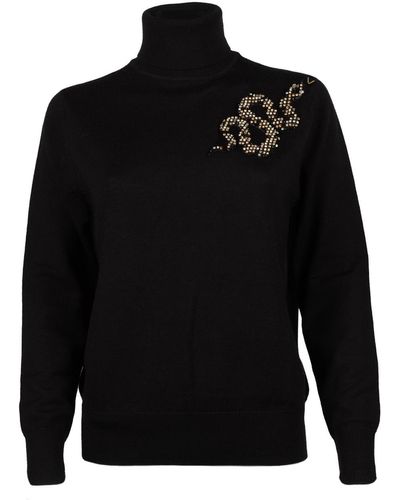 Laines London Laines Couture Snake Embellished Knitted Roll Neck Sweater - Black