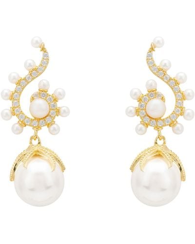 LÁTELITA London Baroque Pearl Poseidon Gemstone Drop Earrings White Gold - Multicolour
