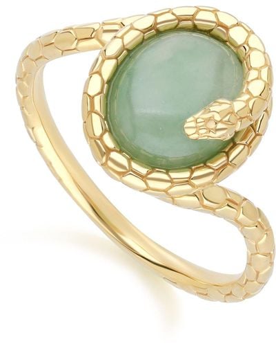 Gemondo Jade Winding Snake Ring In Gold Plated Sterling Silver - Metallic