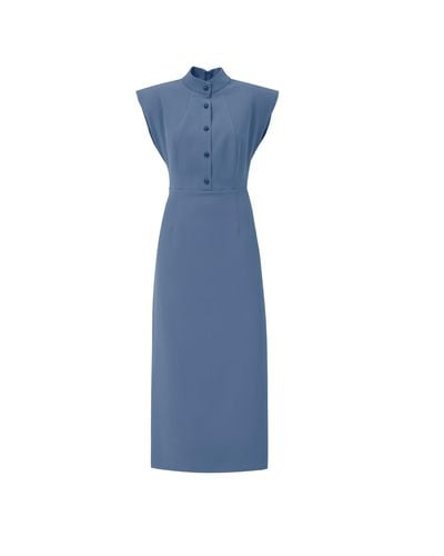 Julia Allert Fitted Sheath Dress With Shoulder Pads Pale - Blue