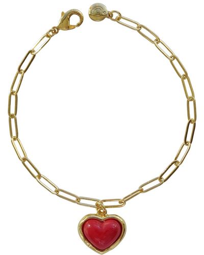 POPORCELAIN Porcelain Red Heart Charm Bracelet - Brown