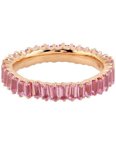 Artisan 18k Yellow Gold Baguette Pink Sapphire Band Ring Gemstone Jewelry