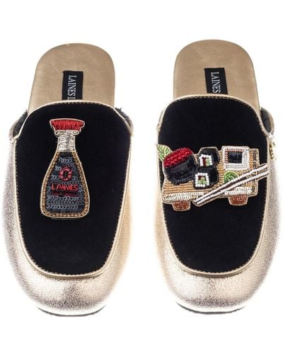 Laines London Classic Mules With Sushi & Soy Sauce Brooches - Black
