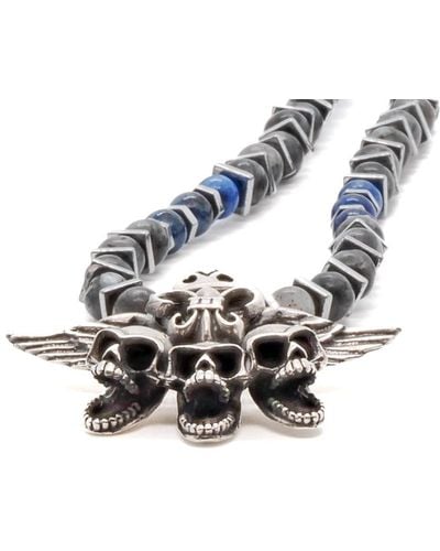 Ebru Jewelry Unique Skull Necklace - Blue
