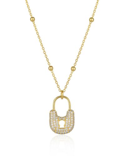 Spero London Lock Pendant Necklace With Beaded Chain Sterling Silver - Metallic