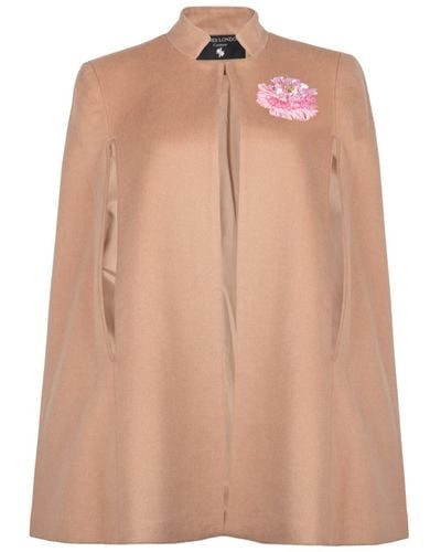 Laines London Neutrals Laines Couture Wool Blend Cape With Embellished Pink Peony