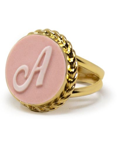 Vintouch Italy Gold Vermeil Pink Cameo Ring Initial A