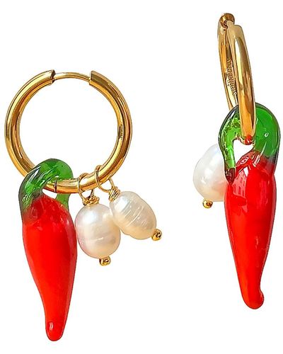 Smilla Brav Murano Glass Chili Hoop Earrings - Red