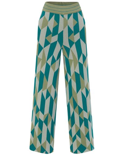 Peraluna Geometric Retro Patterned Knitwear Culotte Trousers - Blue