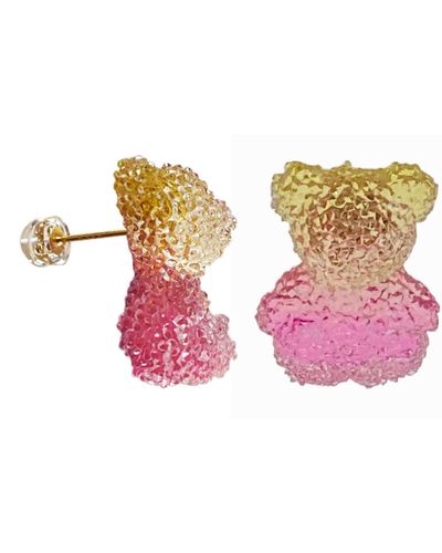 Ninemoo Gummy Bear Crystal Sugar Studs Earrings - Pink