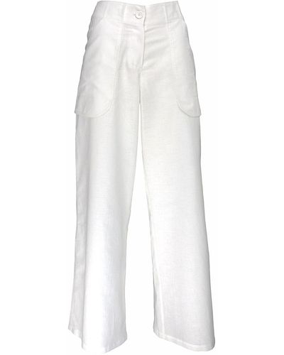 Lalipop Design Straight Leg Linen Trousers - White